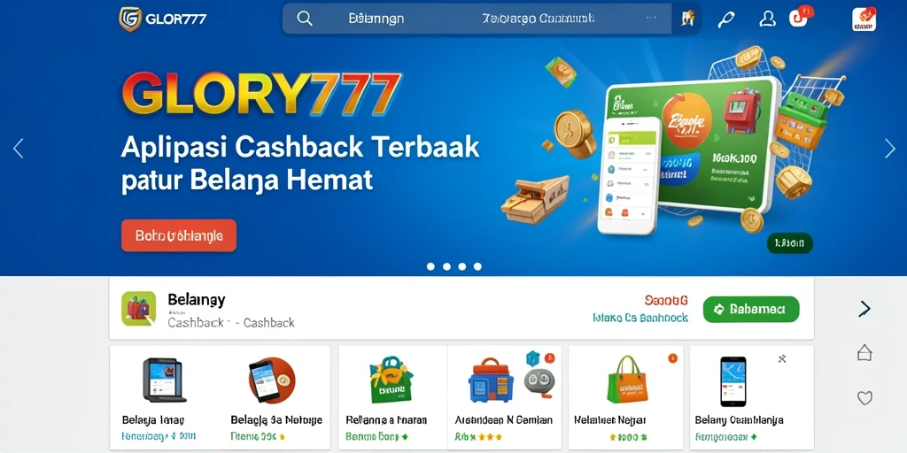 Antarmuka utama GLORY777 menunjukkan berbagai penawaran cashback yang menarik.