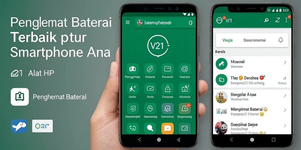 Antarmuka aplikasi V21 yang sederhana dan informatif untuk menghemat baterai.